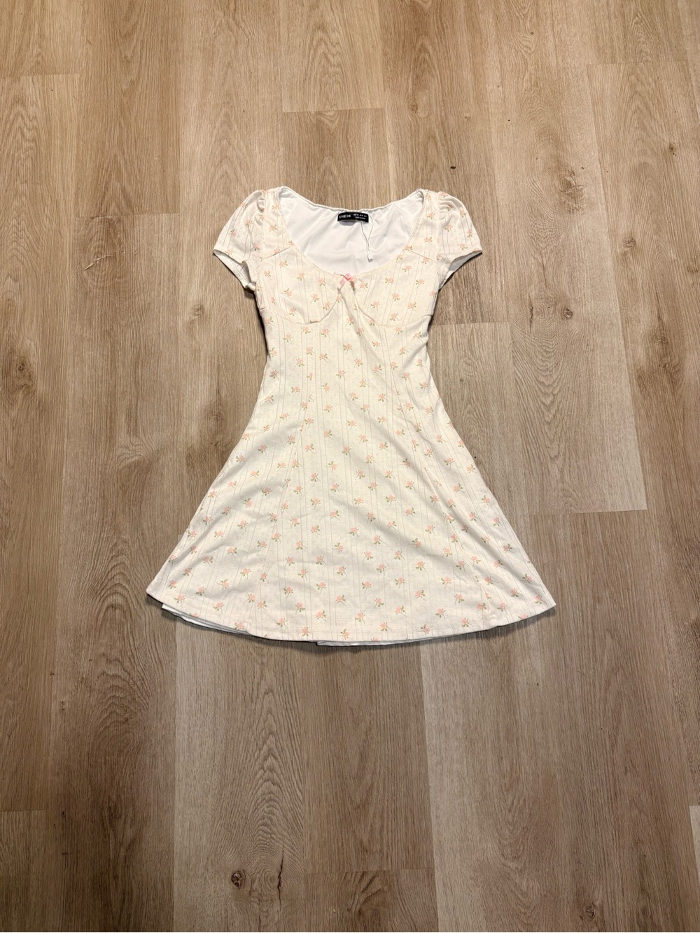 Cream & Pink Floral Mini Dress Size XS Cutesy Coquette Bows Lana Del Rey Ditsy